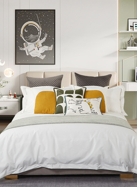 展厅样板间 家具配套 男孩房儿童黄色绿色卡通床上用品 喷火恐龙