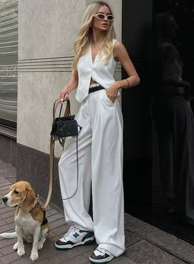 over rich aboutmoon裤子高腰宽松西装长裤女2024新款百搭休闲裤