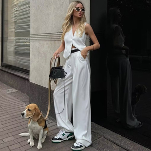 子高腰宽松西装 aboutmoon裤 长裤 女2024新款 over 百搭休闲裤 rich