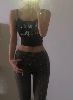 千禧辣妹复古低腰修身牛仔长裤女性感露脐显瘦显高紧身提臀喇叭裤