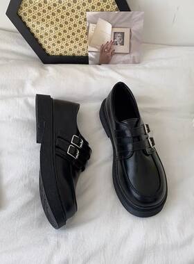 新款日系平底春秋季单鞋乐福黑色