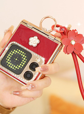 镶钻奢华暗红色适用华为novaflips手机壳新款斜挎折叠防摔nova flip s女款皮质指环novaflip绳本命年中轴全包