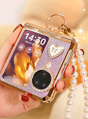 铰链全包奢华紫色适用Findn3flip手机壳oppon3flip斜挎小折叠屏防摔女款oppofindn3flip新款n3flip高档指环