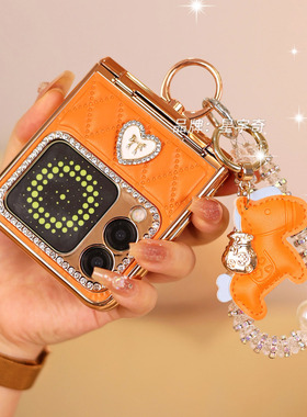 马年马上有钱中轴全包适用华为novaflipS手机壳斜挎折叠novaflip保护壳nova Flips皮质女款指环新款S高档橙色