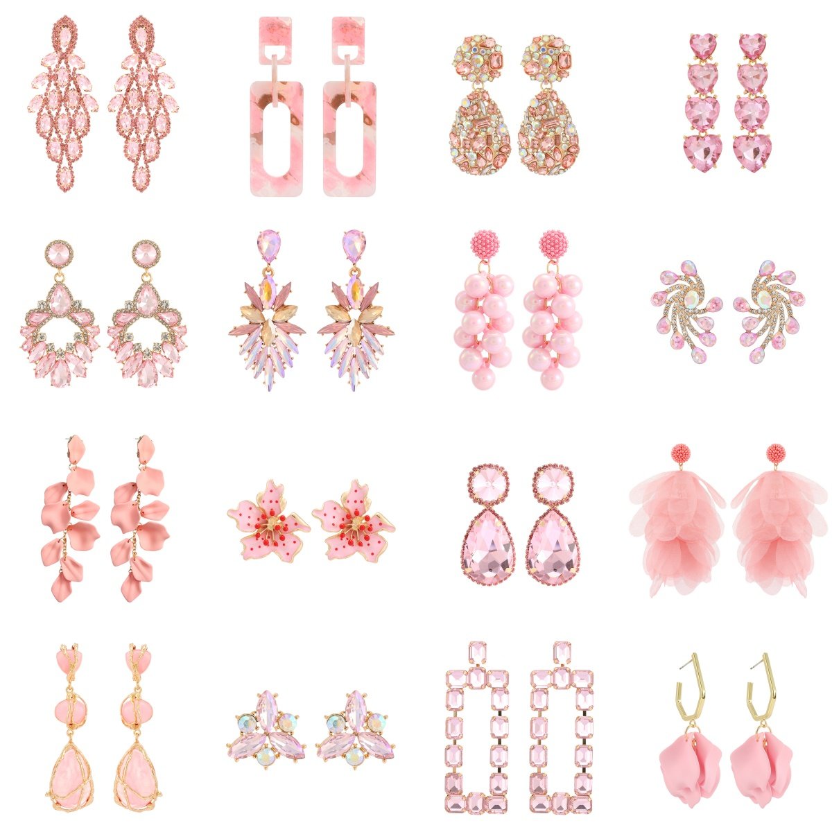 甜美粉色耳环闪亮水钻欧美夸张精致优雅时尚耳饰轻奢小众Earrings