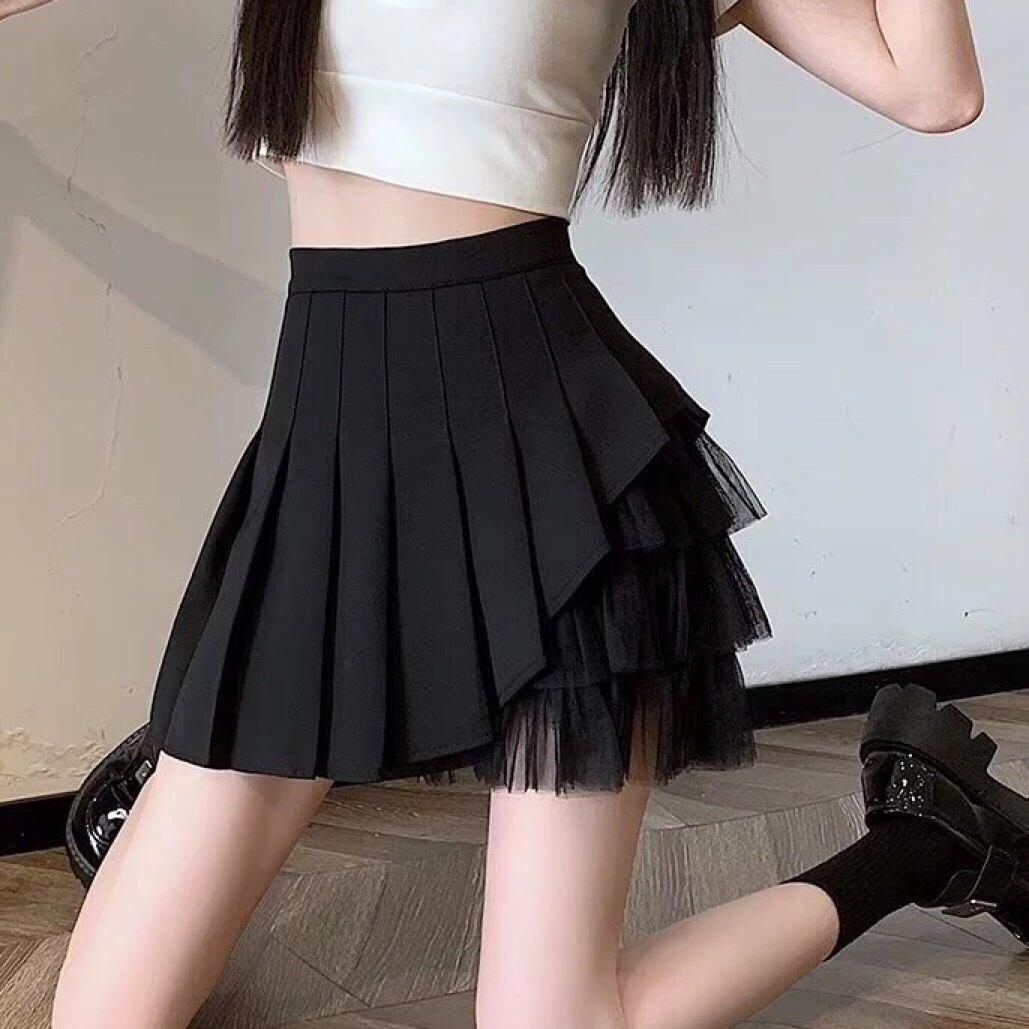 网纱短裙女春2026新款百褶裙设计感小个子小众高腰显瘦a字半身裙