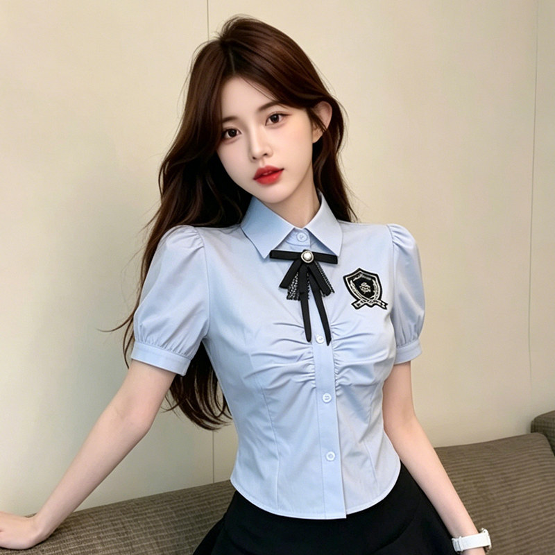 乡美媚jk制服日系衬衫女2026夏季收腰显瘦徽章学院风短袖衬衣