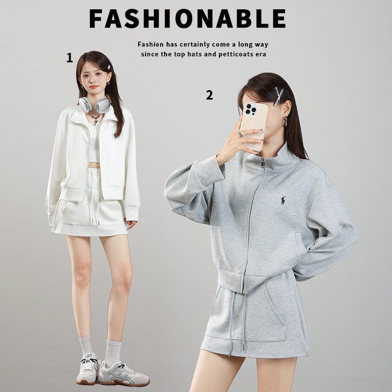 乡美媚早秋洋气灰色开衫套装