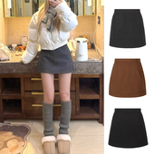 2025新款 韩系ins风高腰显瘦A字裙半身裙女简约秋冬毛呢裙包臀短裙