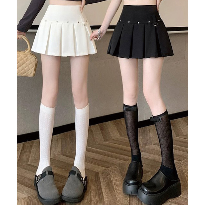 高腰百褶裙女美式辣妹小短裙防走光铆钉爱心扣设计感超短裙半身裙