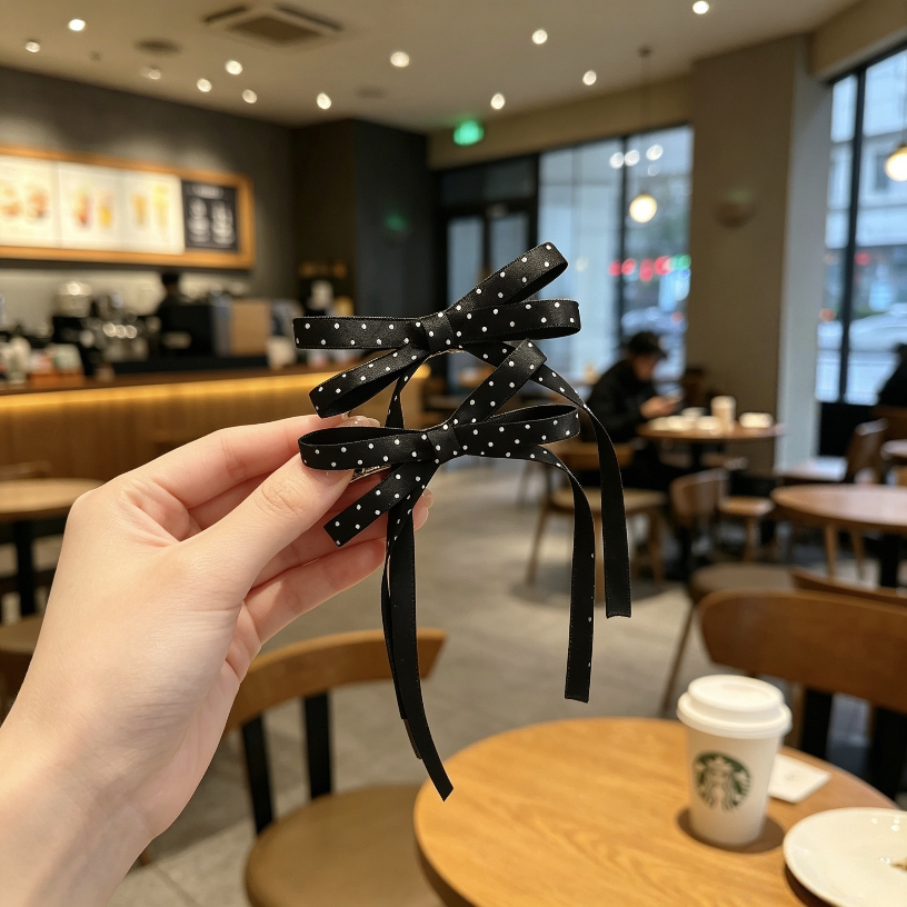韩系小众波点蝴蝶结飘带发夹