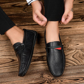 驾车鞋 潮流真皮软底一脚蹬休闲皮鞋 男2026春季 豆豆鞋