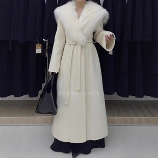 (上新)长款狐狸毛大毛领2025秋冬羊毛大衣韩版系带毛呢外套女