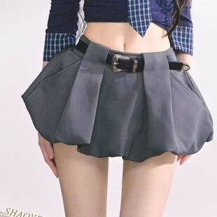 少也眼女团报道美式辣妹半身裙女夏季高腰a字显瘦花苞裙灰色短裙