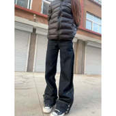 垂感慵懒休闲直筒裤 男女新款 宽松阔腿牛仔裤 Promiseme深蓝美式