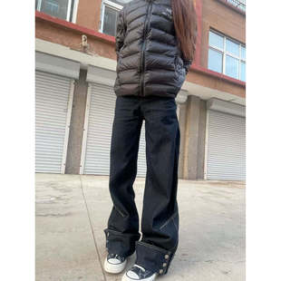 垂感慵懒休闲直筒裤 男女新款 宽松阔腿牛仔裤 Promiseme深蓝美式