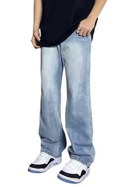 Promiseme-现货！美式蓝色男女款春夏宽松显瘦ins垂坠百搭长裤