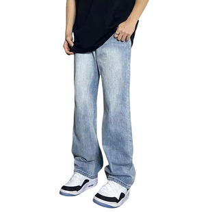 Promiseme-现货！美式蓝色男女款春夏宽松显瘦ins垂坠百搭长裤