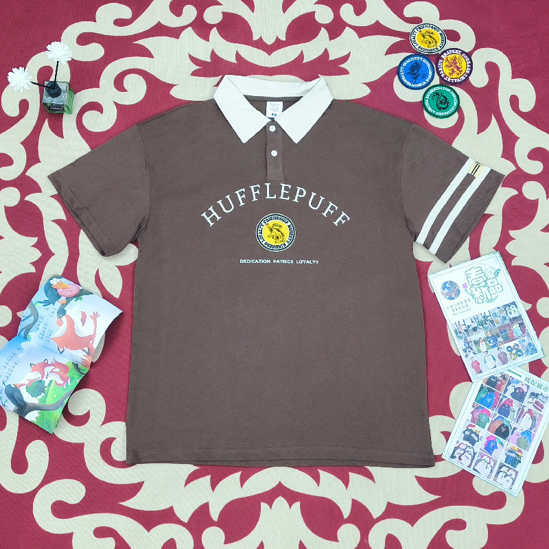 哈利波特polo领周边学院风赫奇帕奇短袖T恤男女款夏季双杠潮流tee