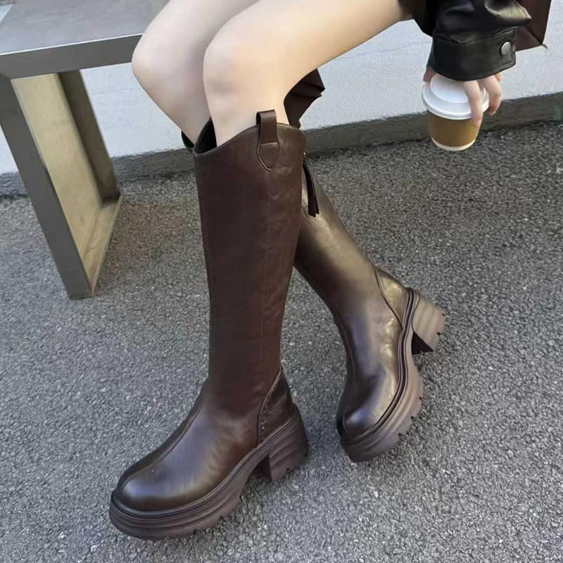 佰诗奴厚底骑士靴女2025年冬季新款复古增高长筒靴百搭时装靴子女