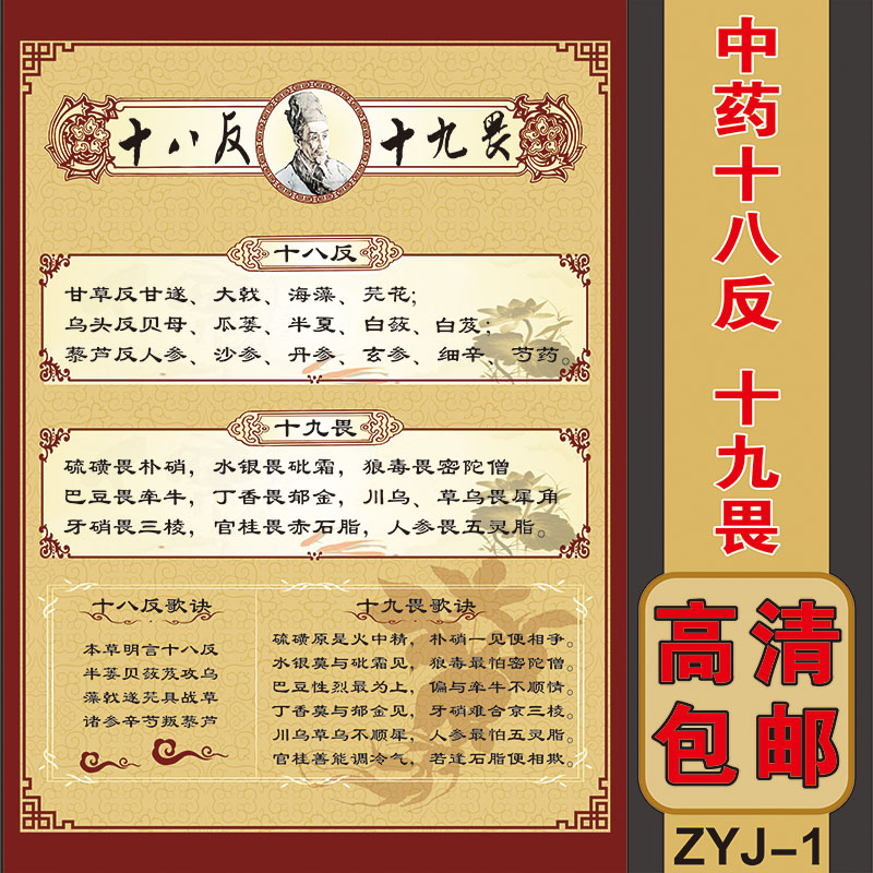 中医文化挂图 十八反十九畏海报中药配伍禁忌宣传画 医院药房挂画