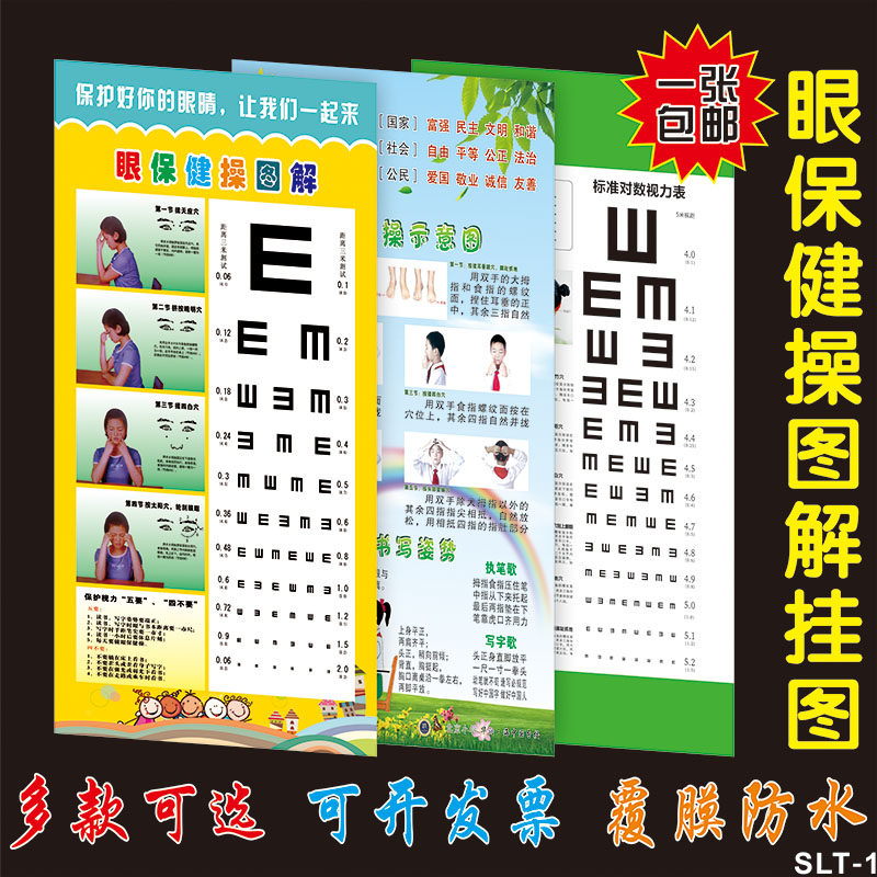 眼保健操图解挂图幼儿园学校班级墙贴眼保健图标准对数视力表新版
