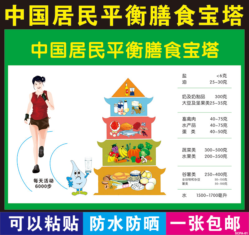 中国居民平衡膳食宝塔挂图 减少食盐摄入知识海报 健康合理饮食图