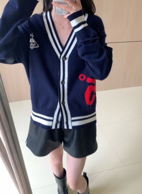 2024秋季新款安俞真同款土星数字爱心针织开衫女软糯百搭外穿毛衣