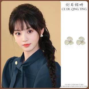 新中式 潮耳钉耳夹 国风耳饰高级感ins风超仙白色珍珠花朵甜美新款