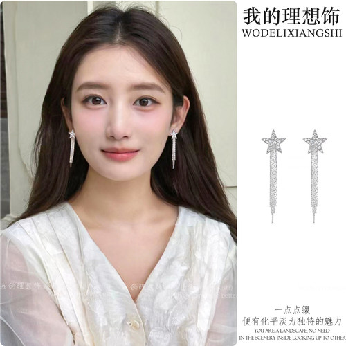 超闪精致高级感流苏长款星星耳钉