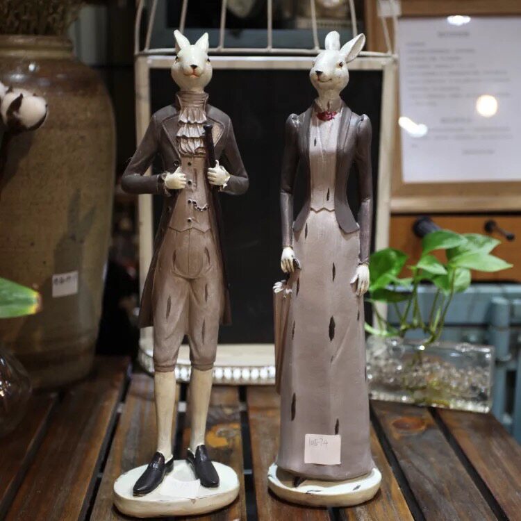 美式乡村复古绅士兔子摆件 北欧风装饰品服装店橱窗陈列结婚礼物