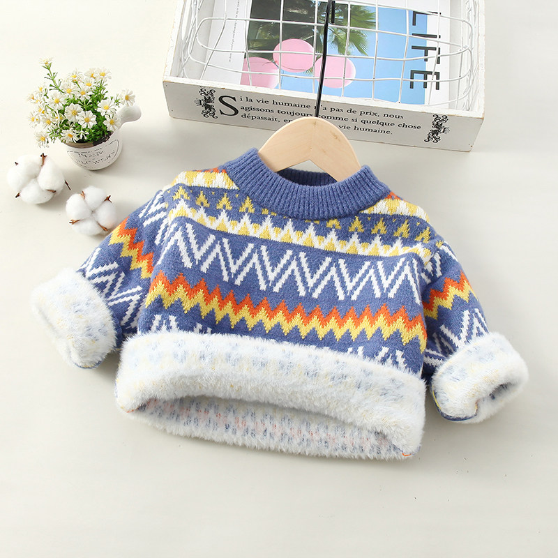 男童一体绒毛衣2025新款宝宝加绒加厚小童洋气冬季儿童针织打底衫