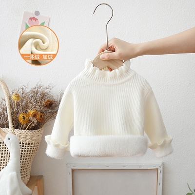 儿童洋气加厚一体绒宝宝冬针织衫