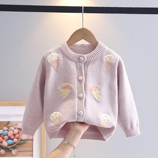女童针织开衫外套婴儿春装女宝宝毛衣2025新款秋款儿童卡通毛线衣