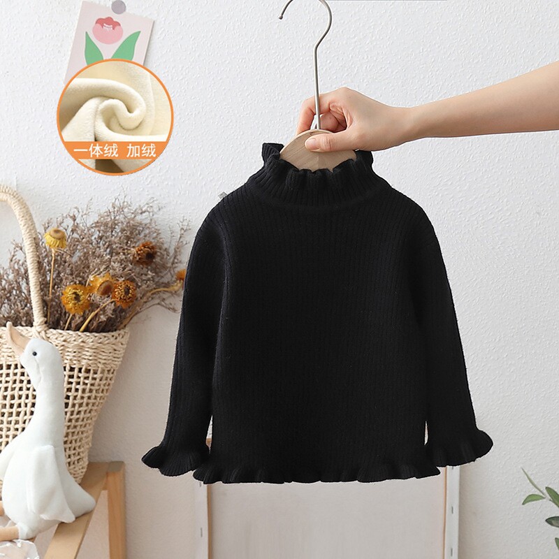 女童毛衣2025秋冬新款半高领加绒加厚一体绒冬季洋气儿童内搭打底