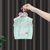 女童春秋马甲背心2025新款 上衣女宝宝毛衣坎肩马夹 洋气儿童针织衫