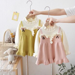 女童针织衫毛衣裙子秋冬季2025新款洋气背带连衣裙儿童时髦公主裙