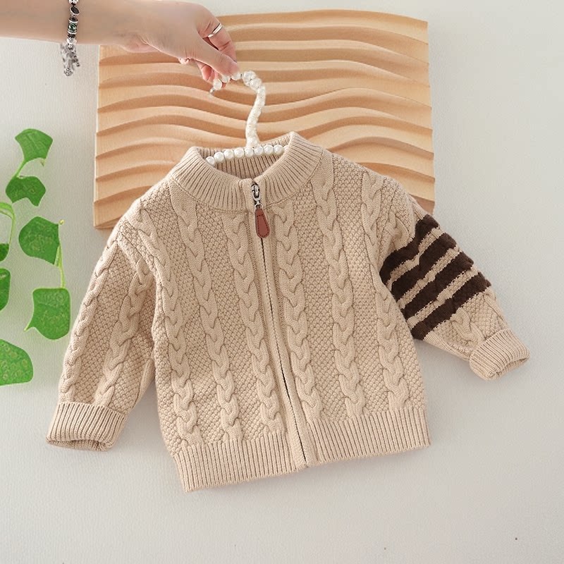 儿童针织衫毛衣春秋装2025新款男童开衫宝宝毛线衣服秋款条纹上衣