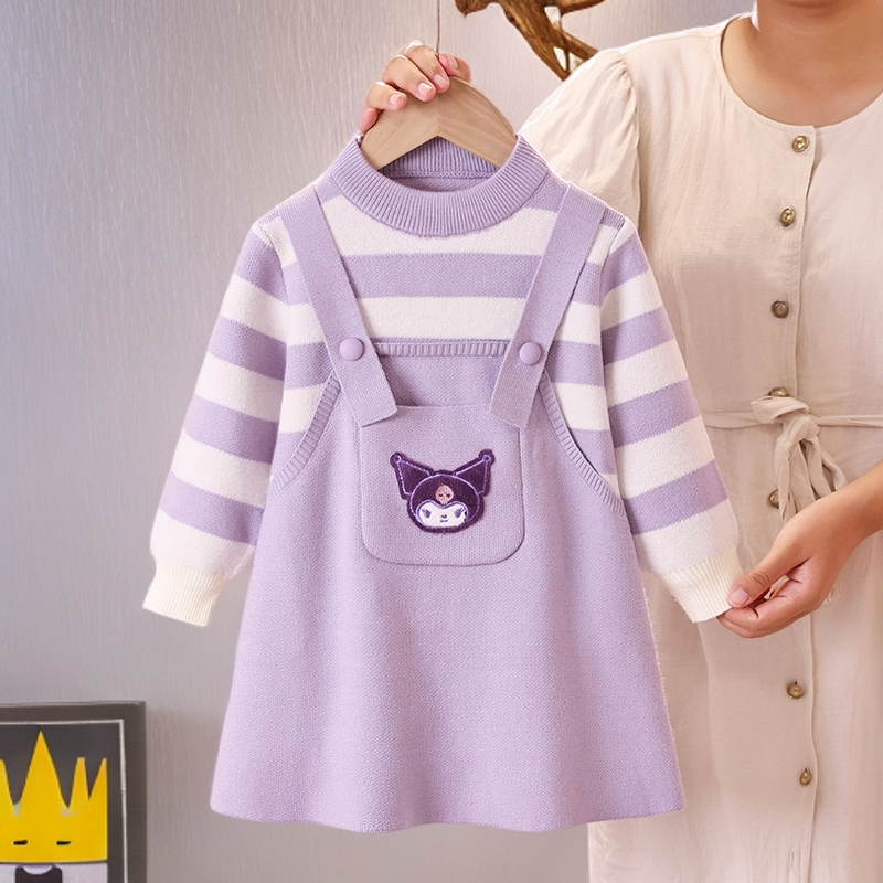 女童库洛米针织裙子秋冬装新款儿童洋气女宝宝假两件连衣裙公主裙