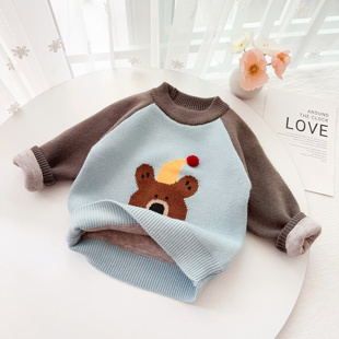 男童针织衫毛衣冬季加绒加厚保暖上衣儿童内搭打底衫男宝宝毛线衣