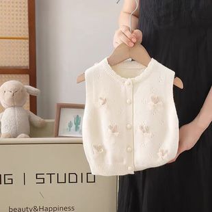 女童镂空毛衣背心2025春秋季坎肩马甲儿童蝴蝶结内搭女宝宝针织衫