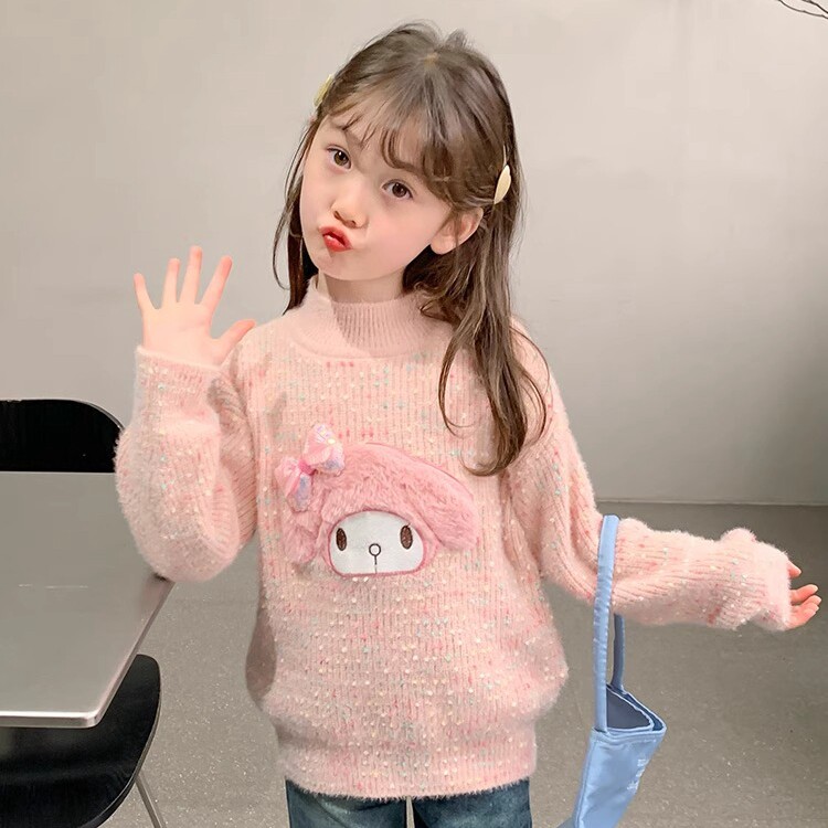 女童卡通美乐蒂毛衣秋冬季新款儿童网红女孩水貂绒加绒针织打底衫