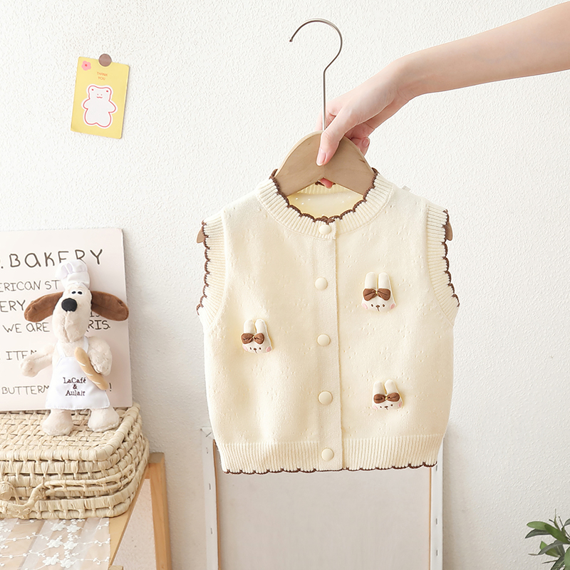 女童毛衣马甲春秋季卡通女宝宝针织衫背心婴儿童开衫坎肩无袖外套