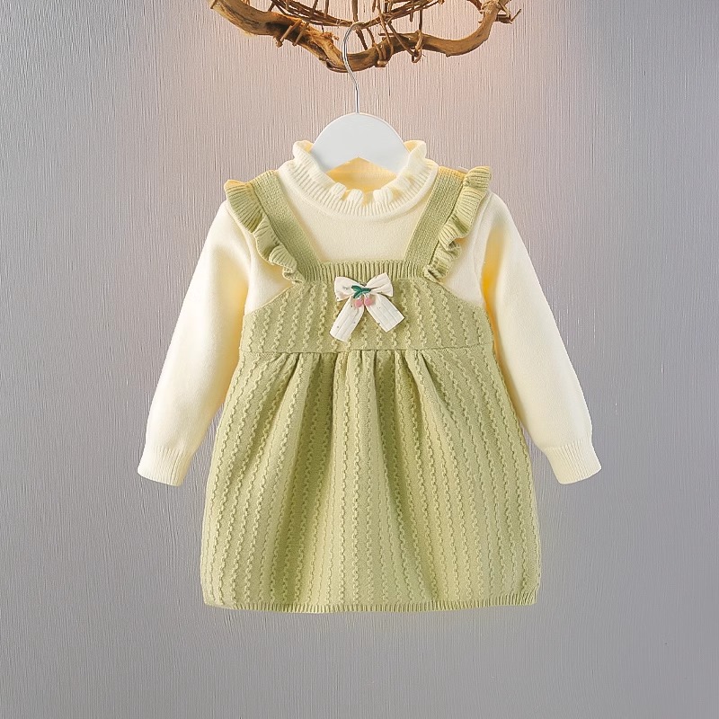 童装女童连衣裙洋气针织衫毛衣裙3周5岁女宝宝礼服假两件公主裙子