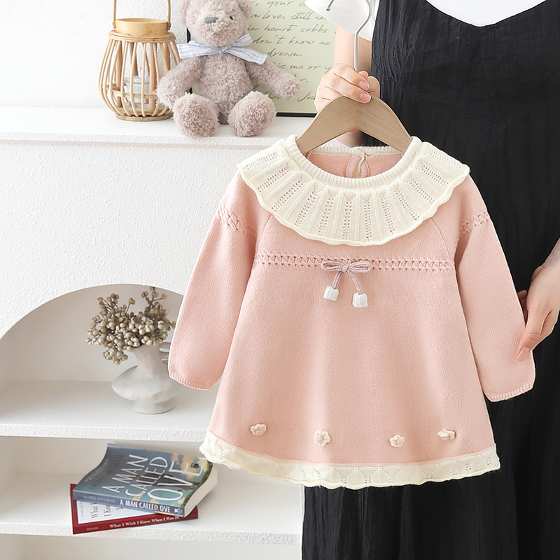 针织娃娃领连衣裙女孩演出裙子