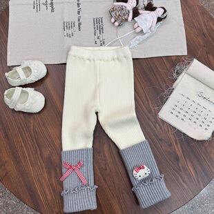 女童加绒针织堆堆袜外穿秋冬季裤子小脚裤女宝宝长裤一体绒打底裤