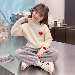 女童针织衫高领毛衣秋冬款2025新款洋气中小童加绒加厚冬季打底衫