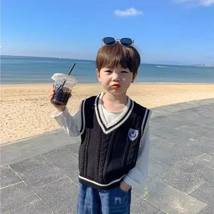 男童学院风针织马甲毛衣春秋季新款儿童宝宝背心外穿V领坎肩班服