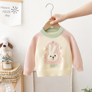 女童加绒加厚打底衫毛衣婴儿宝宝秋冬季洋气毛线衣小童内搭针织衫