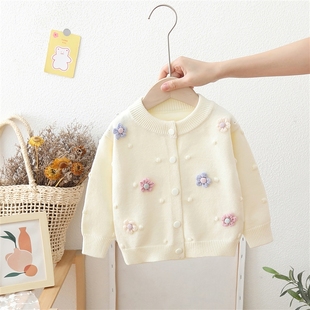 女童中小童宝宝花朵毛衣开衫2025春秋儿童针织衫洋气童装长袖外套